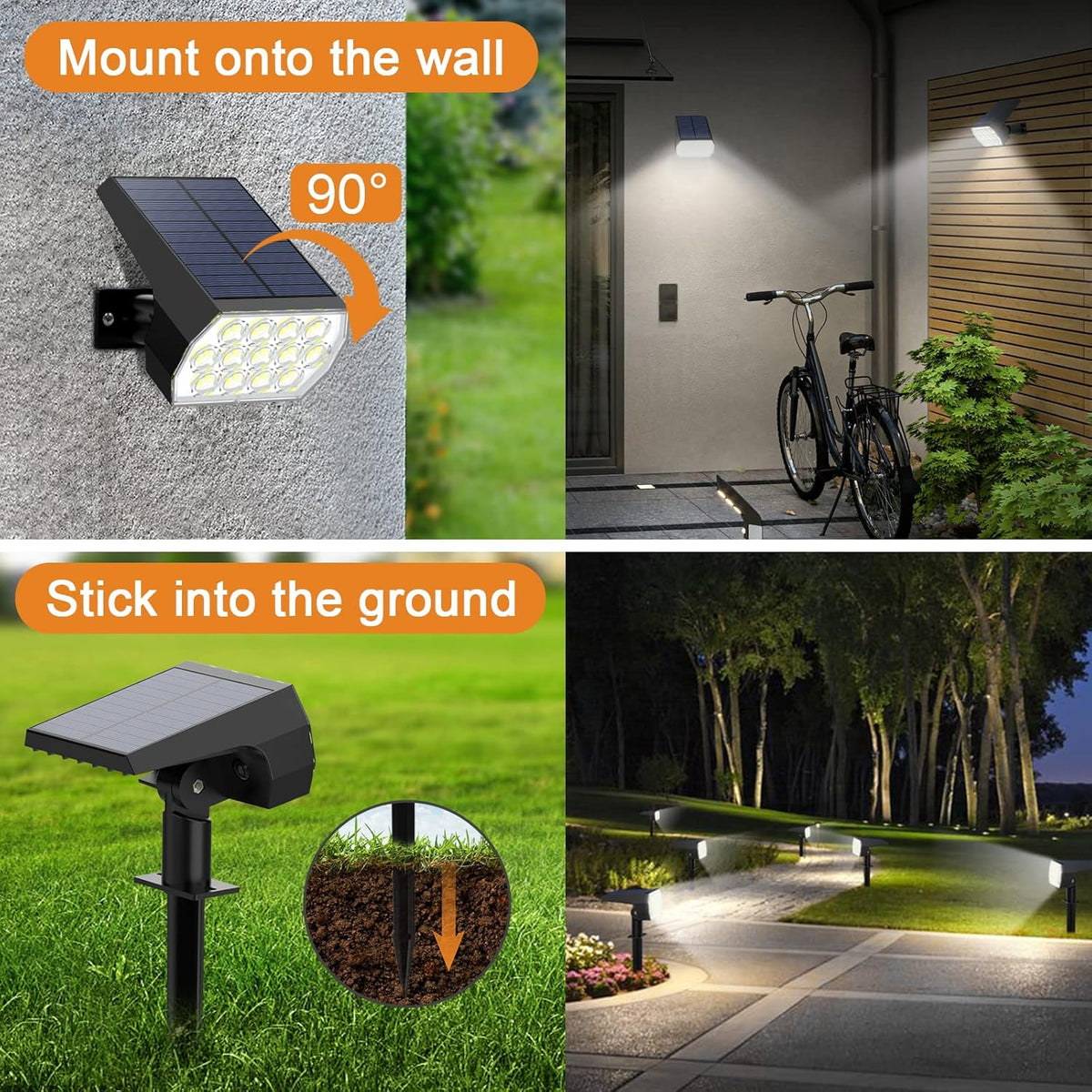 6 Pack 52 LED 3 Modes IP65 Waterproof Solar Spot Lights B3202
