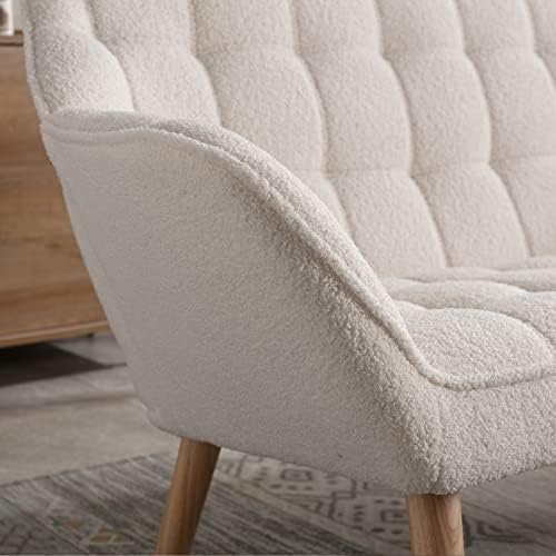 White Upholstered Loveseat Sofa with Wood Legs U466