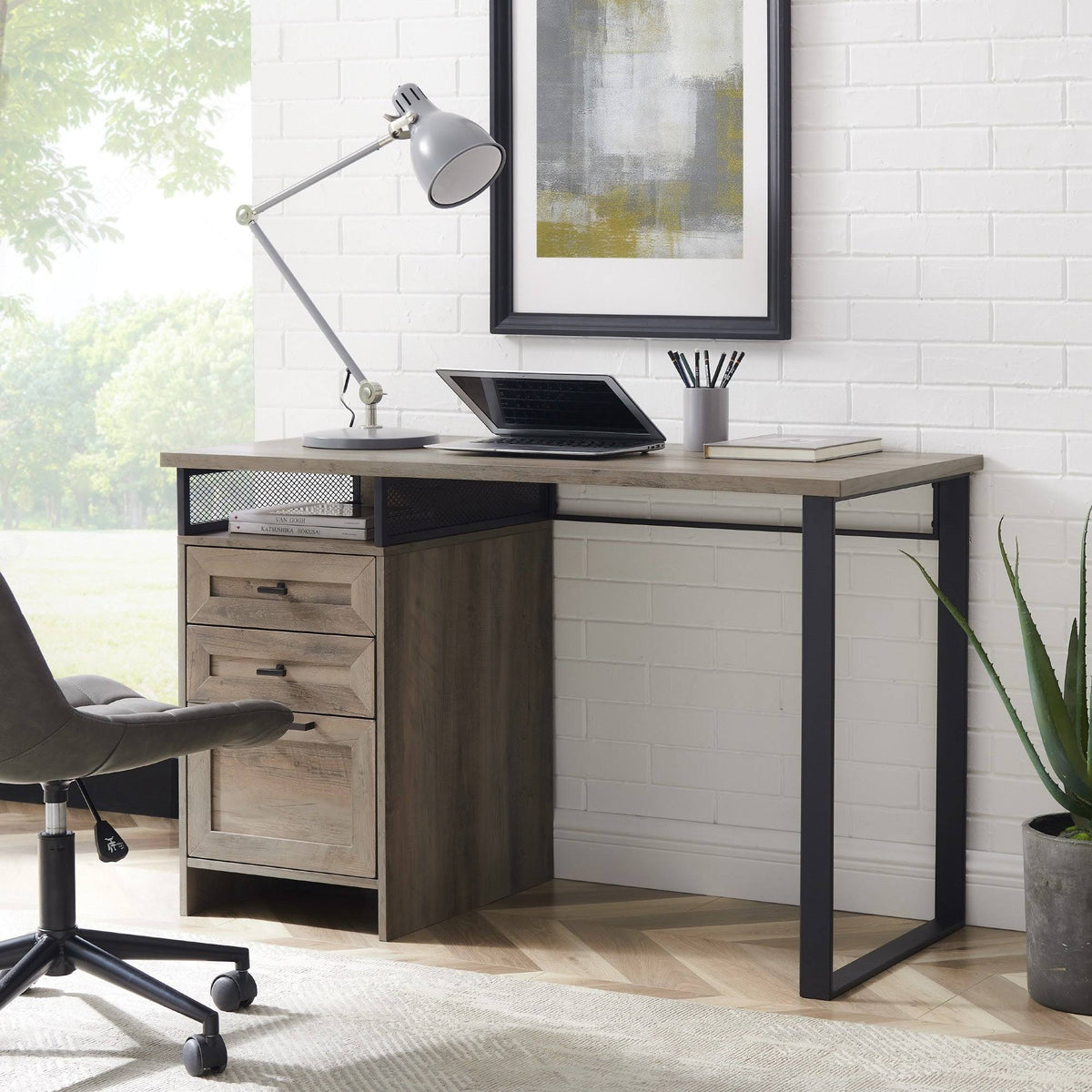 Rustic Oak 3-Drawer Writing Desk W18598