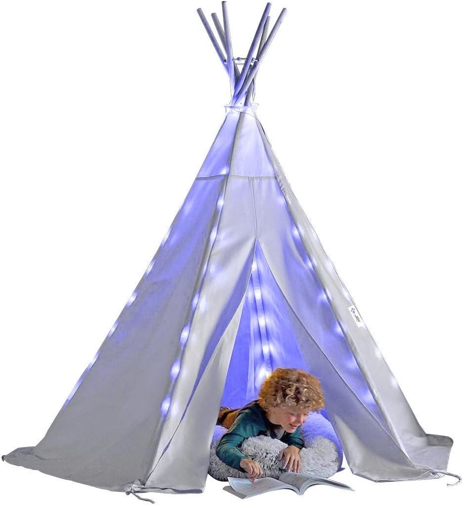 6' Indoor Canvas Teepee Play Tent with Carry Case with Mat with Light Pack of 2 B9686