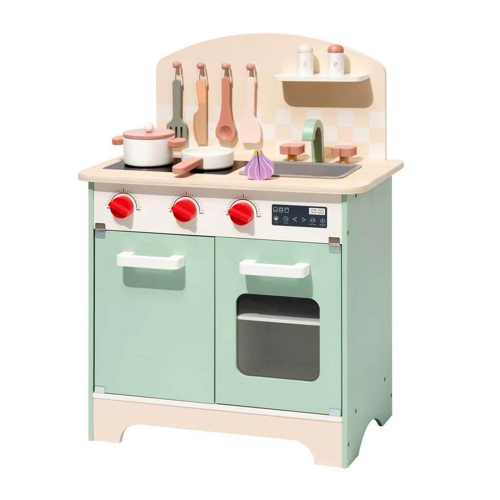 Green Wooden Pretend Play Kitchen Set P214