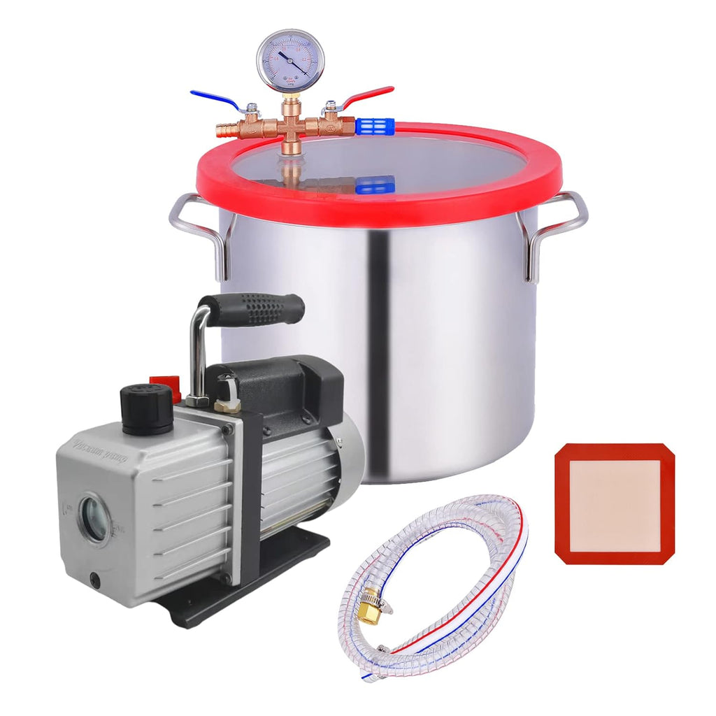 2 Gallon Stainless Steel Vacuum Chamber with 5 CFM Single Stage Vacuum Pump V8585