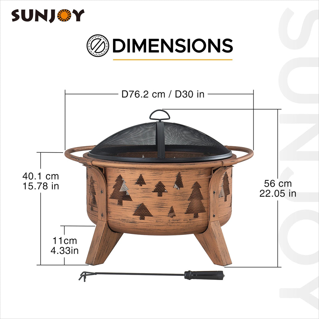30 in. Outdoor Wood-Burning Steel Fire Pit with Spark Screen and Poker R533231