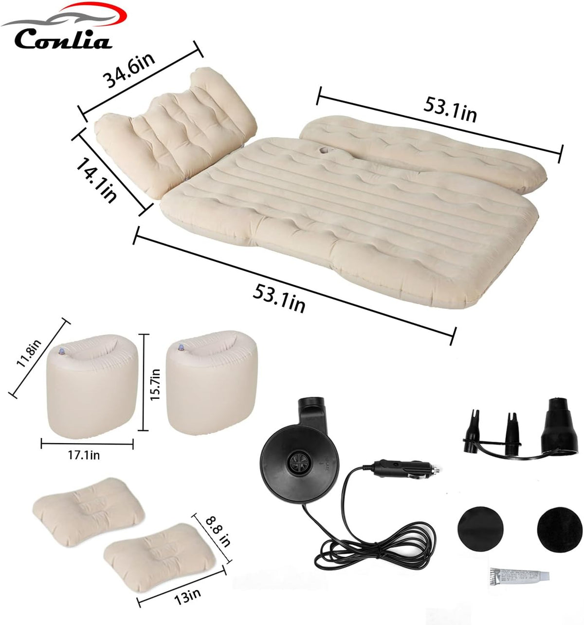 Beige Inflatable Car Air Mattress with Air Pump P49711