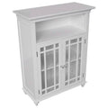 White Wood 2-Door Bathroom Floor Cabinet with Glass Paneled Doors Y895571