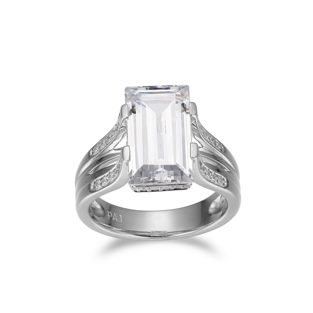 Cubic Zirconia Cathedral Engagement Ring in Rhodium Plated Sterling Silver E6076