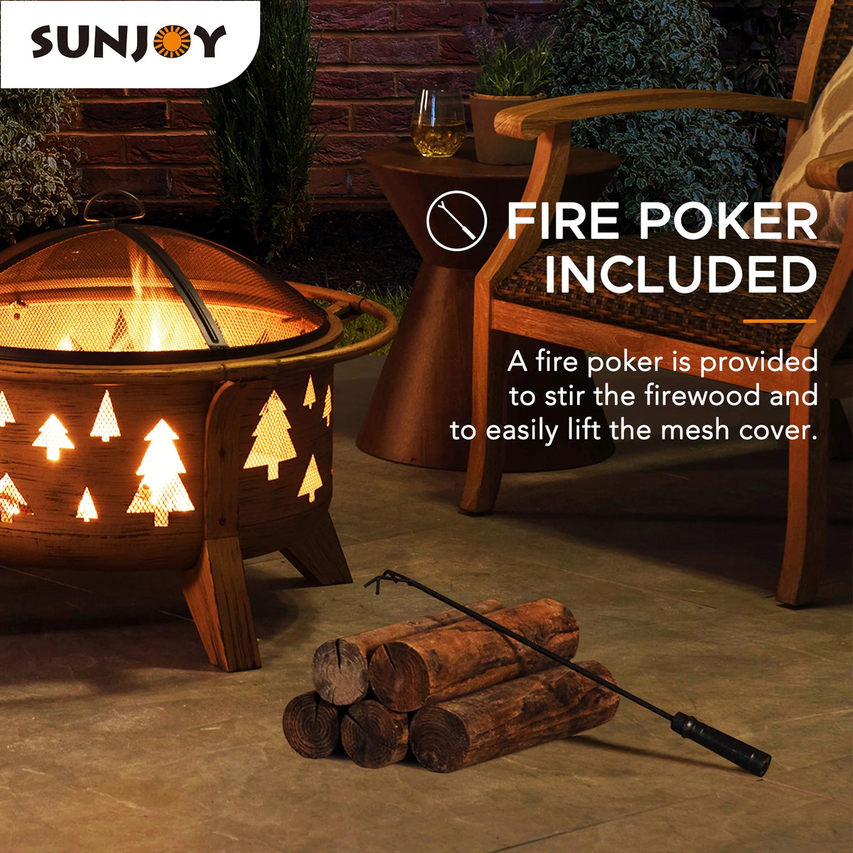 30 in. Outdoor Wood-Burning Steel Fire Pit with Spark Screen and Poker R533231