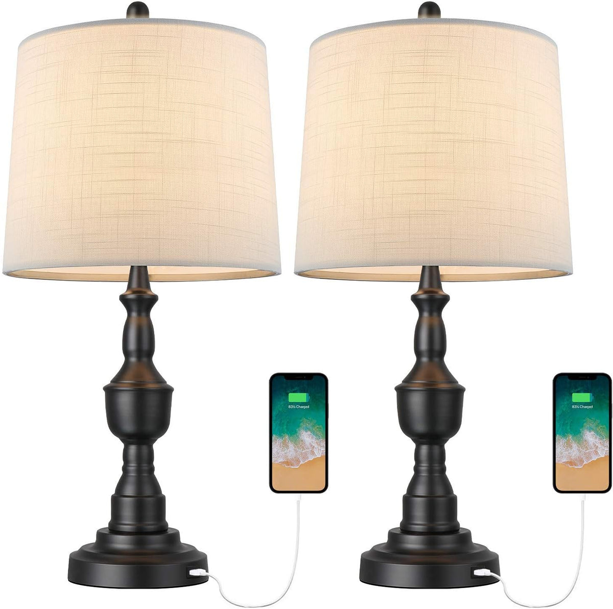Black Metal USB Table Lamp Set of 2 P3414