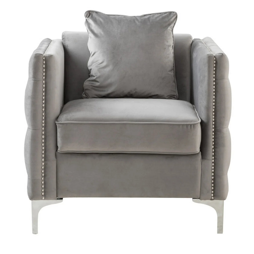 Gray Velvet Sofa Armchair with 1 Pillow S805