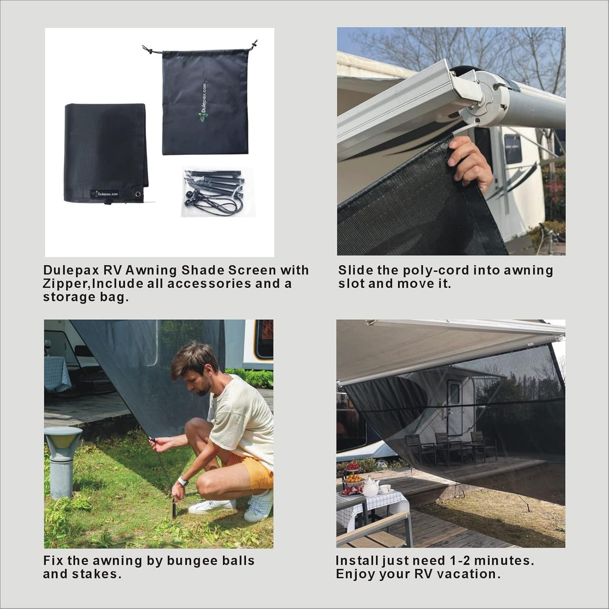 RV Awning Shade Screen with Zipper 9'X15'3'' M5927