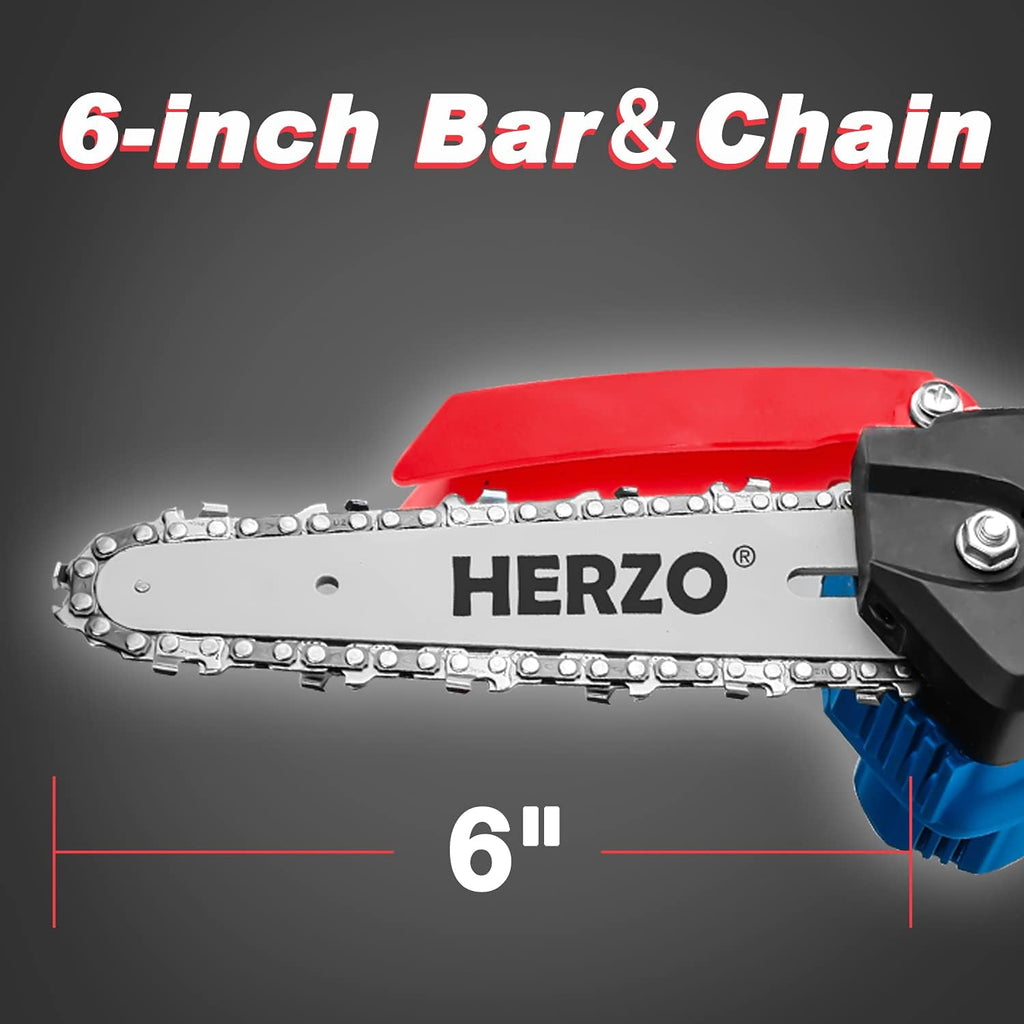 Mini Cordless Chainsaw with 2Pcs Batteries and 2Pcs Chain, 6 Inch One-Hand Electric Power Chainsaw, 20V 2000MAh Rechargeable Battery Operated V355