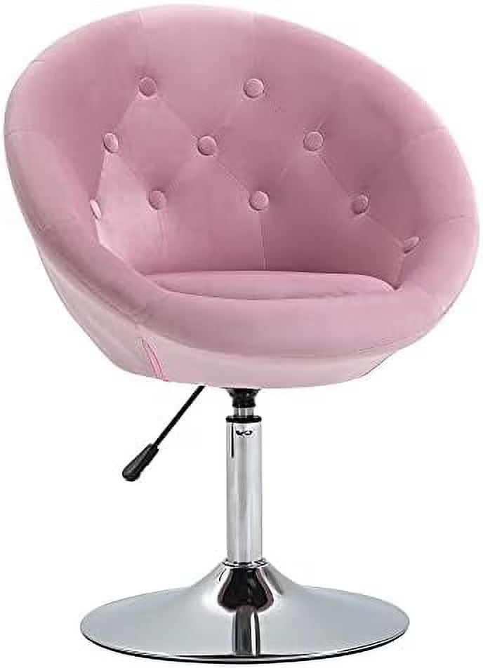 Pink Round Tufted Swivel Accent Chair with Chrome Frame B37749