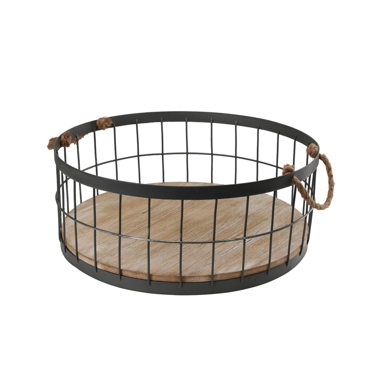Black and Brown Round Metallic Wire Storage Baskets with Handle, Set of 2 J523