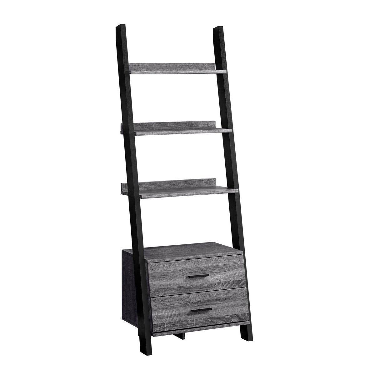 Grey-Black Ladder Bookcase with 2 Storage Drawer E3005