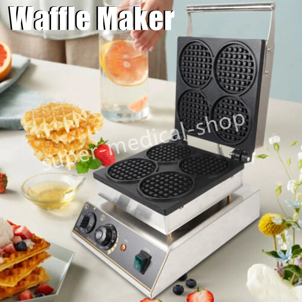 1750W Electric Nonstick 4pcs Round Waffle Maker Machine with Timer H98464