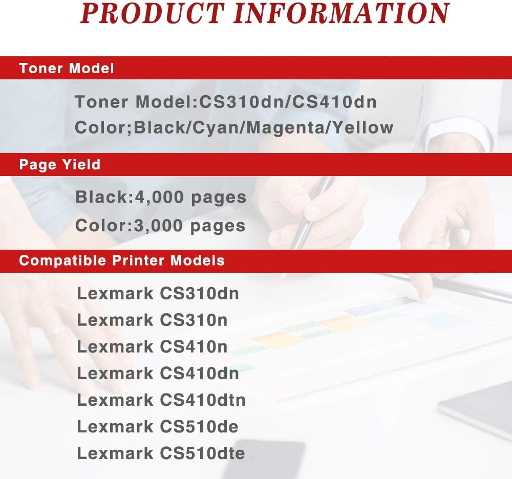 4 Pack Remanufactured Toner Cartridge for Lexmark CS310 CS410 CS510 O781