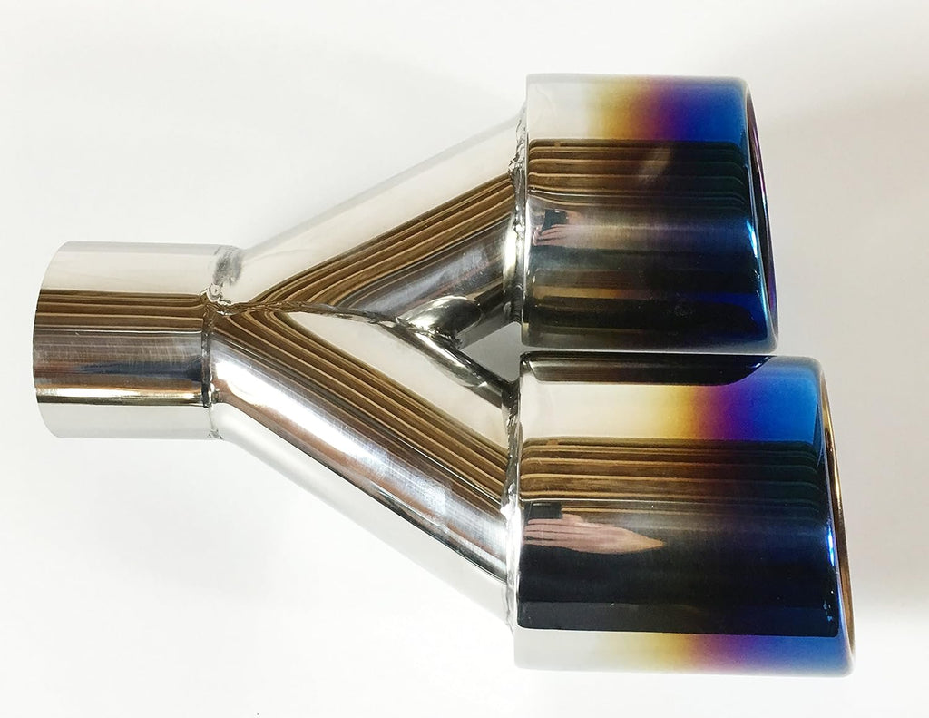 2.25" Inlet 3.00" X 2.5" Outlet 9.50" long Dual Round Staggered Slant Stainless Steel Blue Flame Exhaust Tip E225437