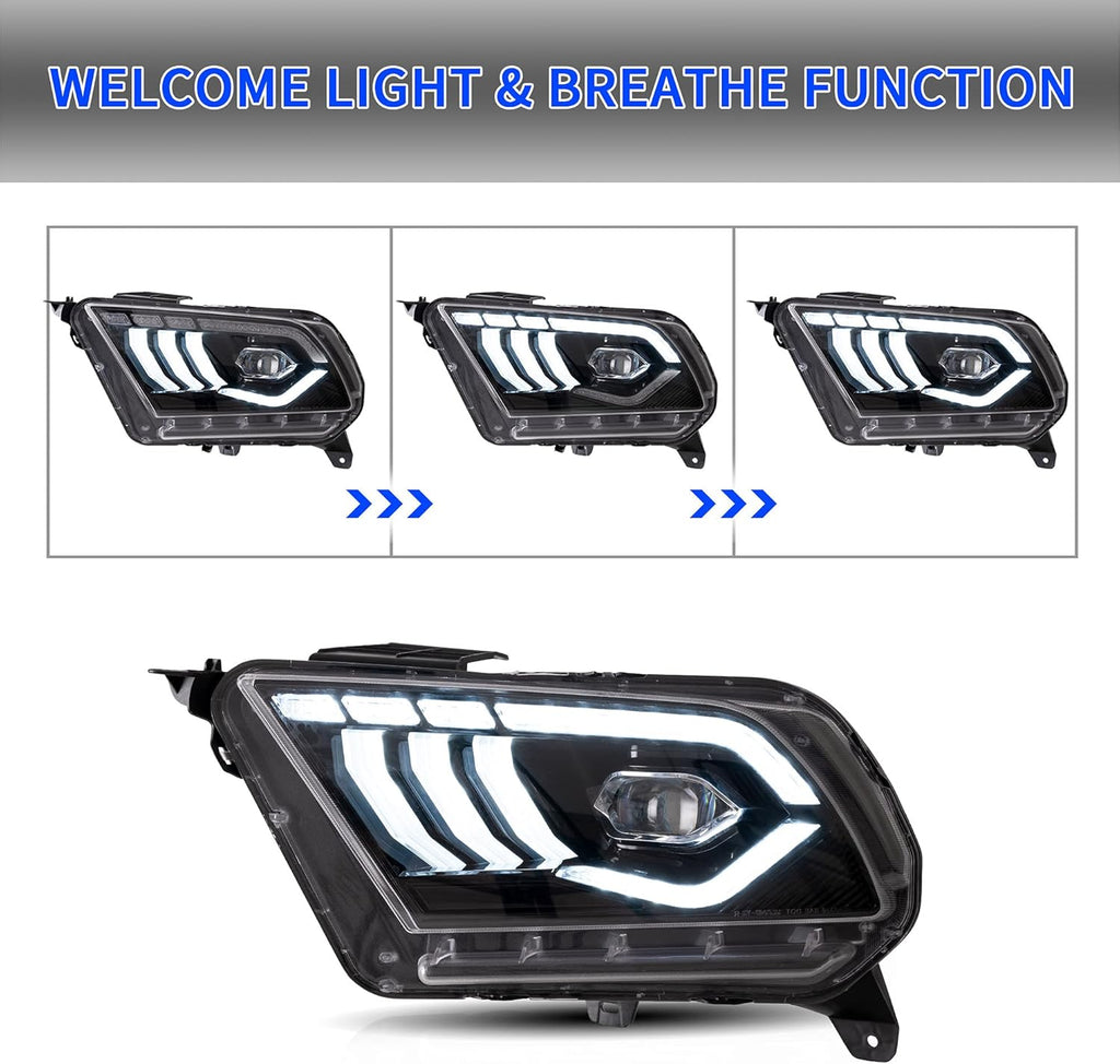 LED Headlights for 2010-2014 Ford Mustang with Dynamic DRL & Sequential Turn Signal M48633