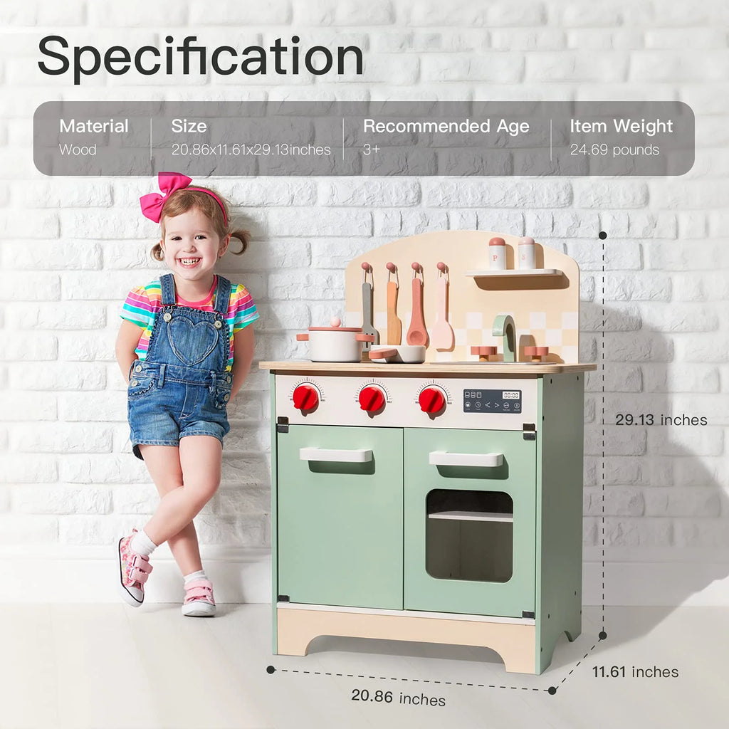 Green Wooden Pretend Play Kitchen Set P214