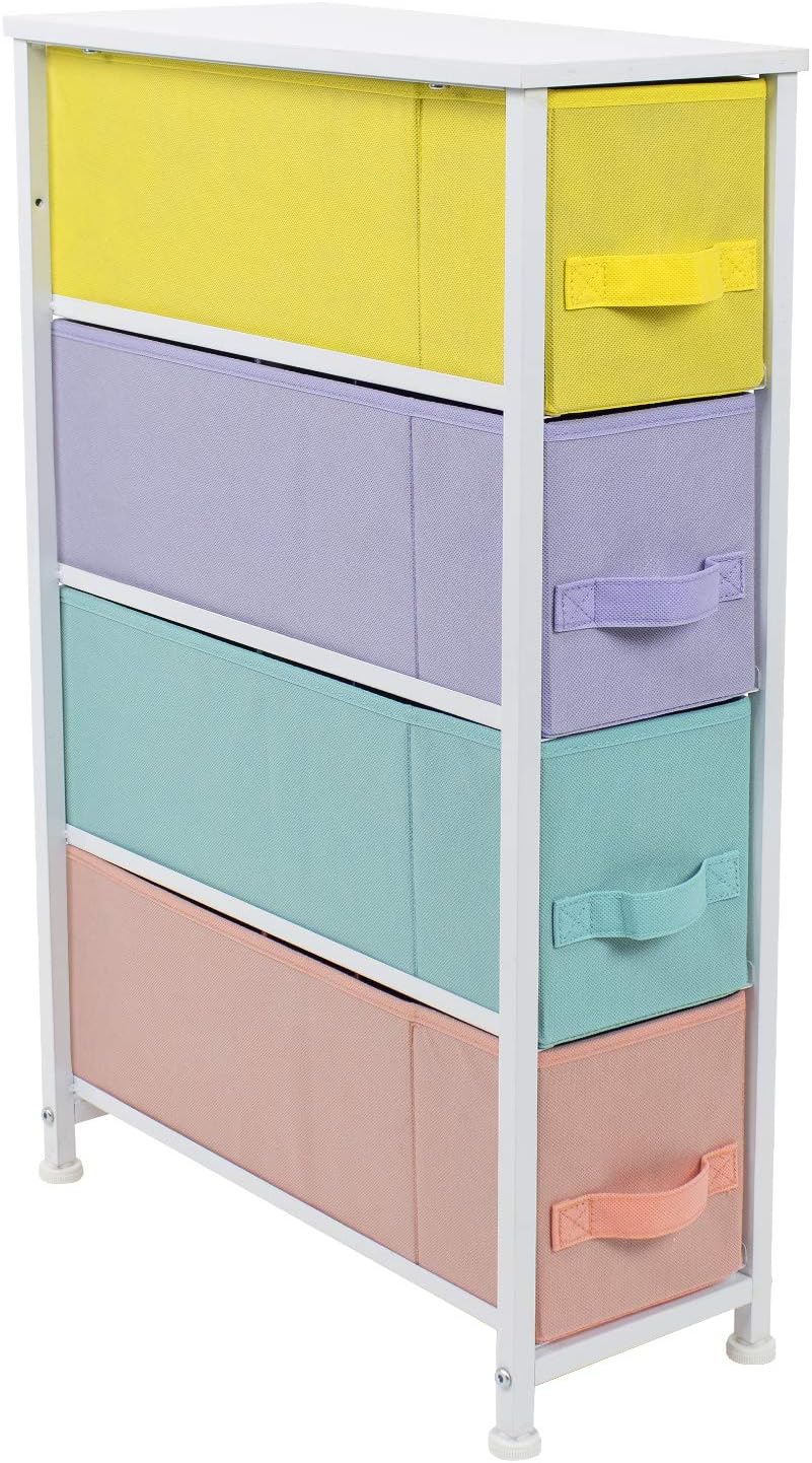 Narrow 4 Drawer Dresser Tower with Fabric Bins N146