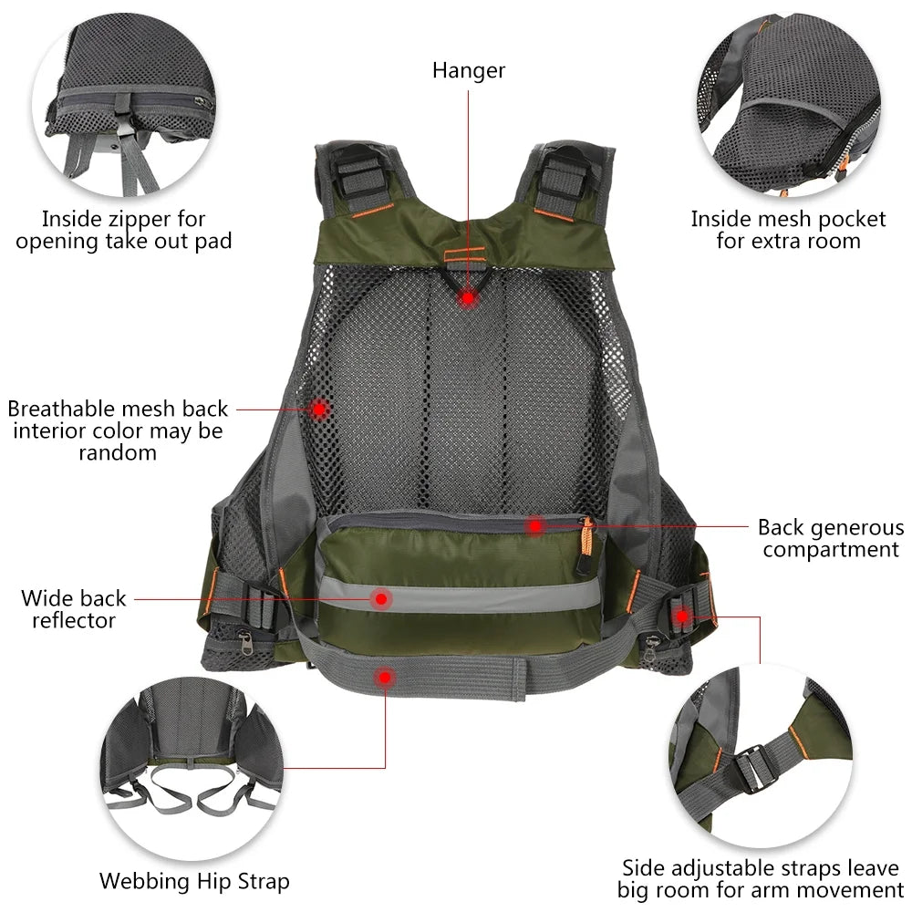 Breathable Padded Fishing Life Safety Jacket Swimming Sailing Waistcoat Utility Vest Floatation Device A3570