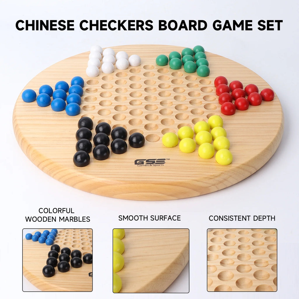11.5" Wooden Chinese Checker Board Game with 66 Wood Marbles R67652