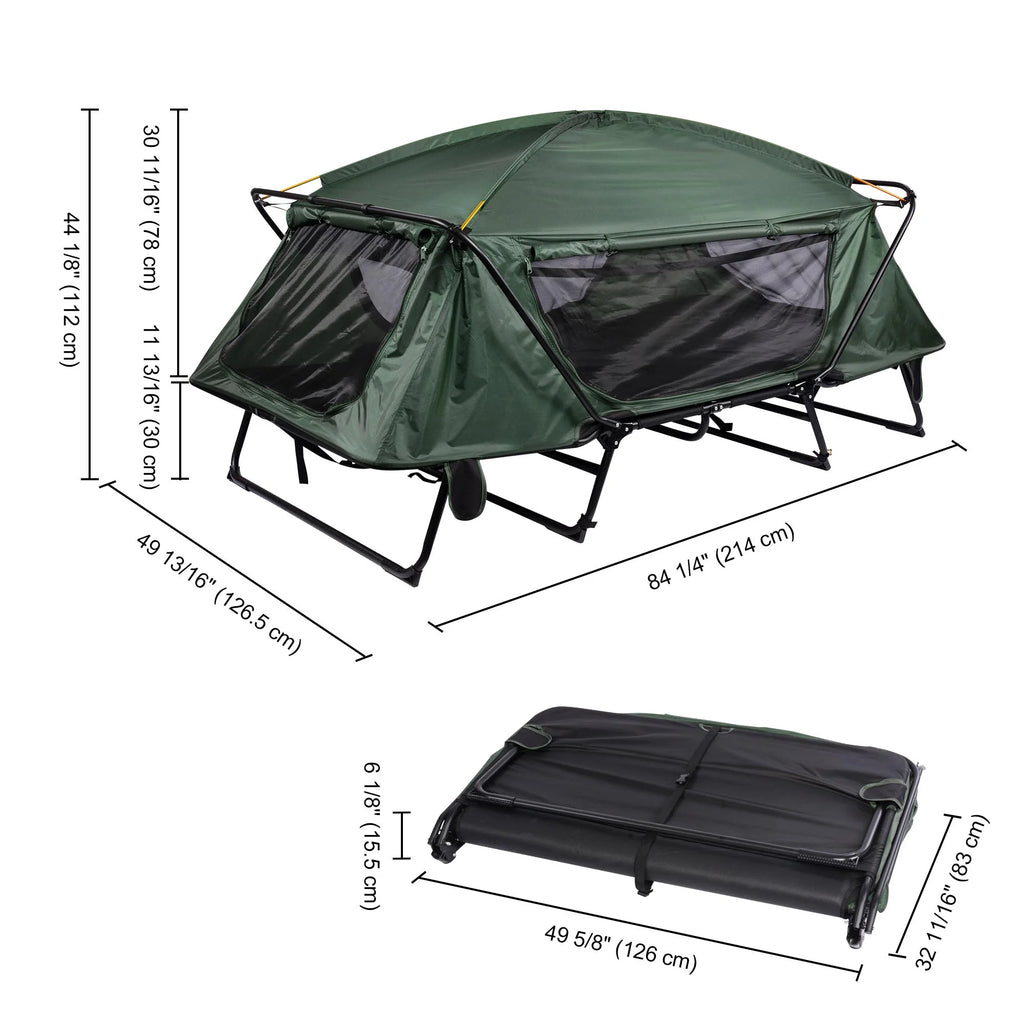 Green Double Tent Cot Folding Portable Waterproof Camping Bed for 2 Person with Rain Fly Bag Q663260