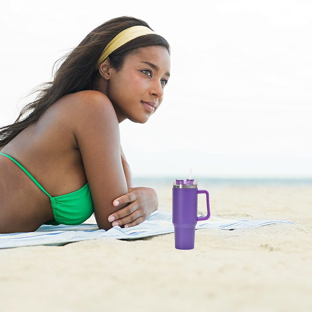 Purple 40 OZ Insulated Tumbler with Straw and Handle A981
