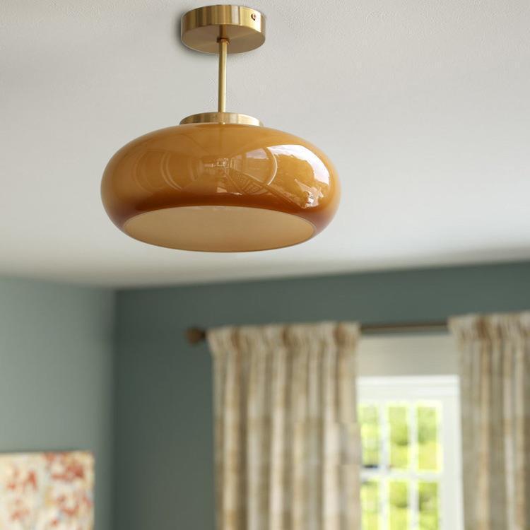 Vintage Amber Glass Semi Flush Mount Ceiling Light O912364