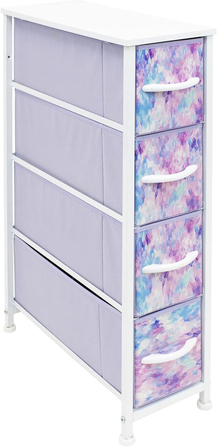 Narrow 4 Drawer Dresser Tower with Fabric Bins N146
