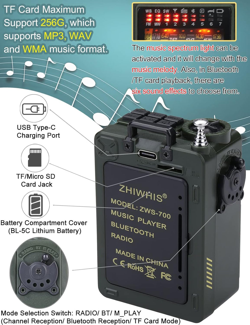 Bluetooth Speaker with AM FM Shortwave Radio Q644