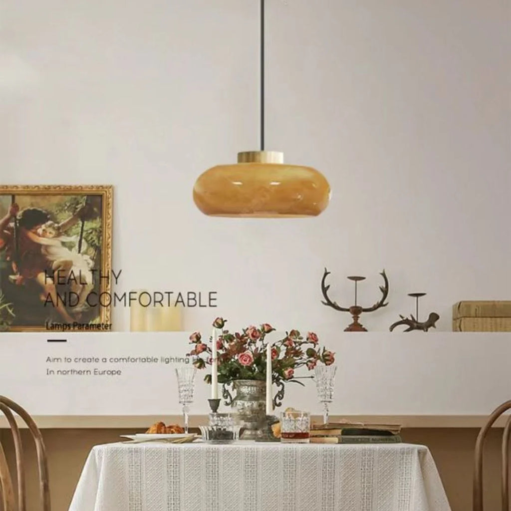 Vintage Amber Glass Semi Flush Mount Ceiling Light O912364