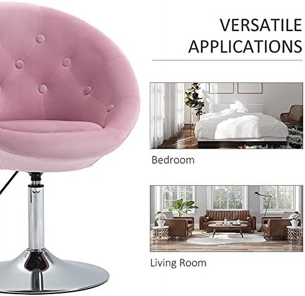 Pink Round Tufted Swivel Accent Chair with Chrome Frame B37749