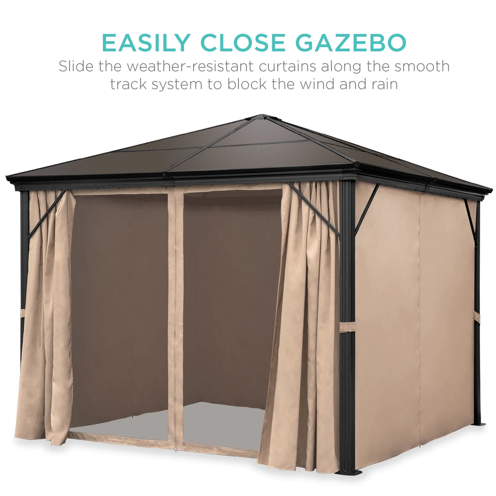 10x10ft Hardtop Gazebo with Side Curtains, Netting B8474