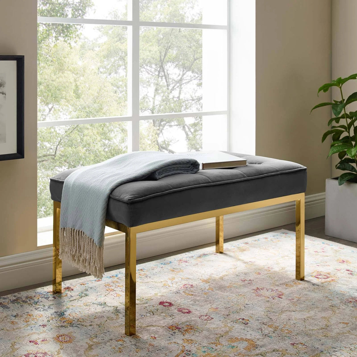 Navy Performance Velvet Bench F9801