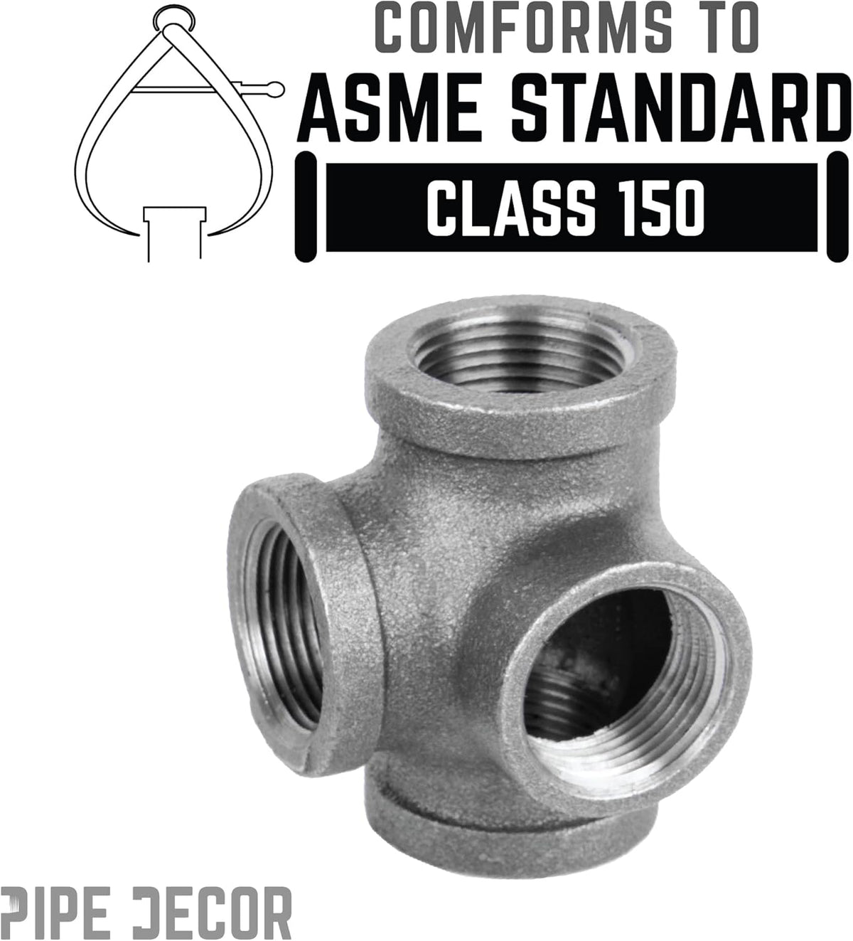 3/8 Inch Side Outlet Tee Malleable Cast Iron Industrial Fitting (8 Pack) S5902