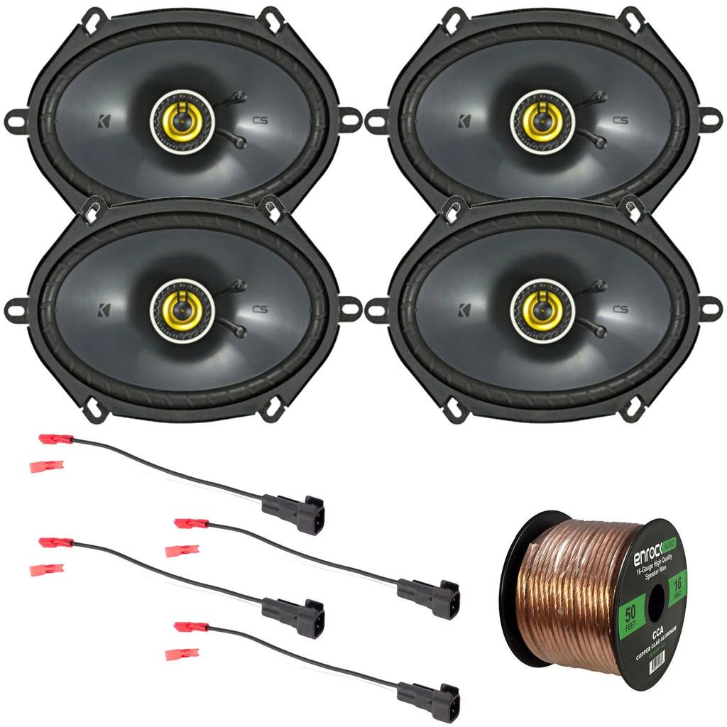 2 Pairs (QTY 4) 6x8" 225 Watts Peak Power 2-Way Car Coaxial Speakers with Speaker Harness, 16 Gauge 50 Foot Speaker Wire Y5071