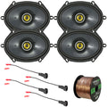 2 Pairs (QTY 4) 6x8" 225 Watts Peak Power 2-Way Car Coaxial Speakers with Speaker Harness, 16 Gauge 50 Foot Speaker Wire Y5071