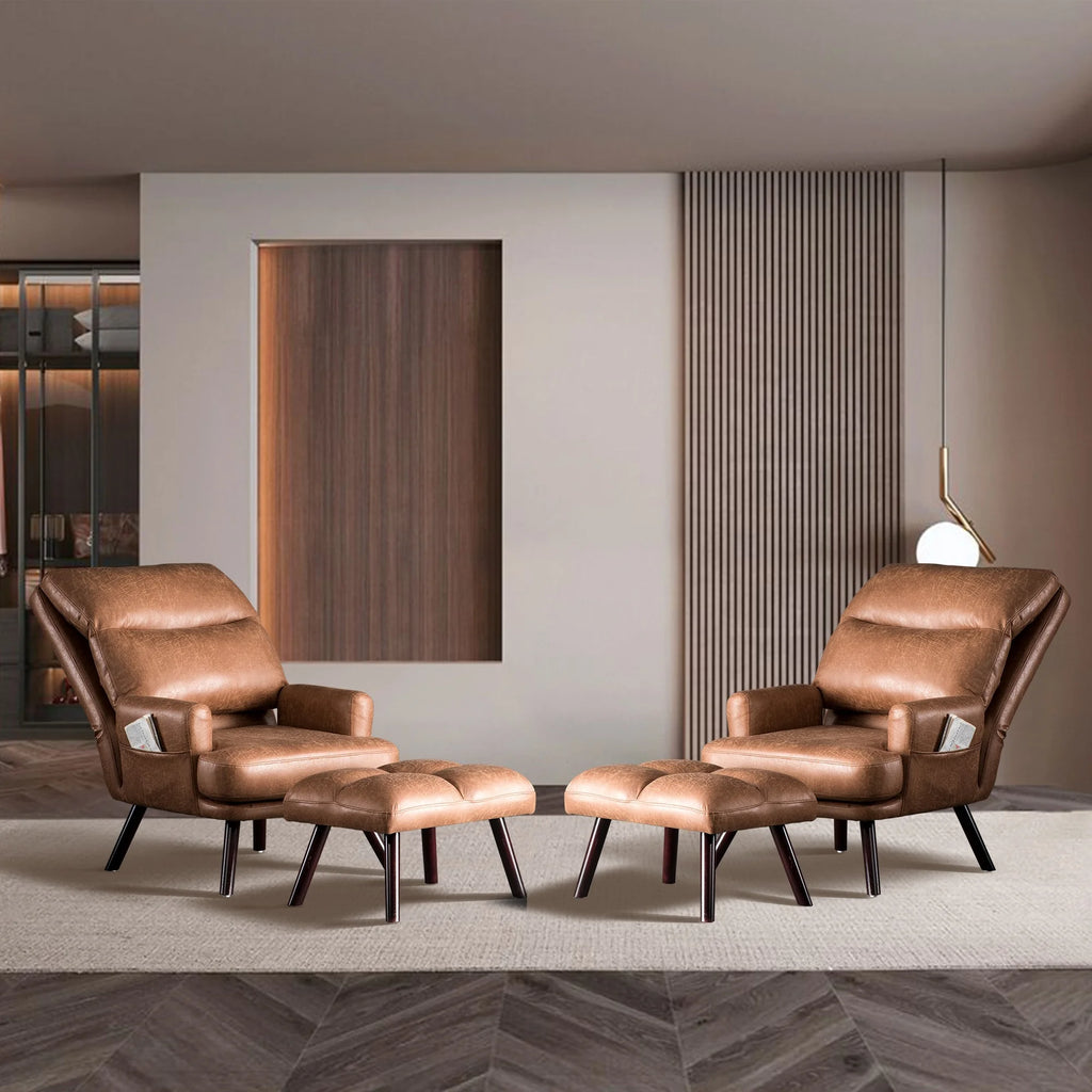 Modern Accent Chair with Ottoman and Adjustable Backrest V54856