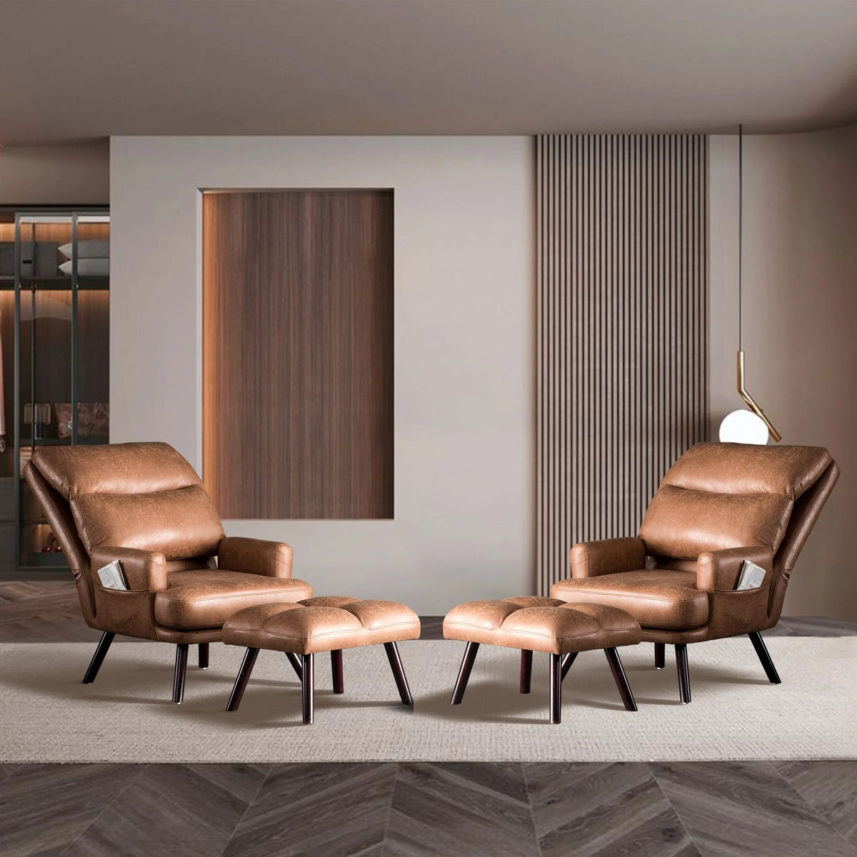 Modern Accent Chair with Ottoman and Adjustable Backrest V54856
