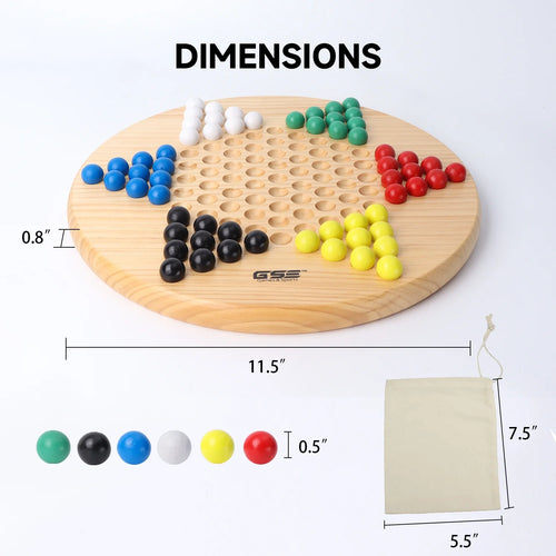 11.5" Wooden Chinese Checker Board Game with 66 Wood Marbles R67652