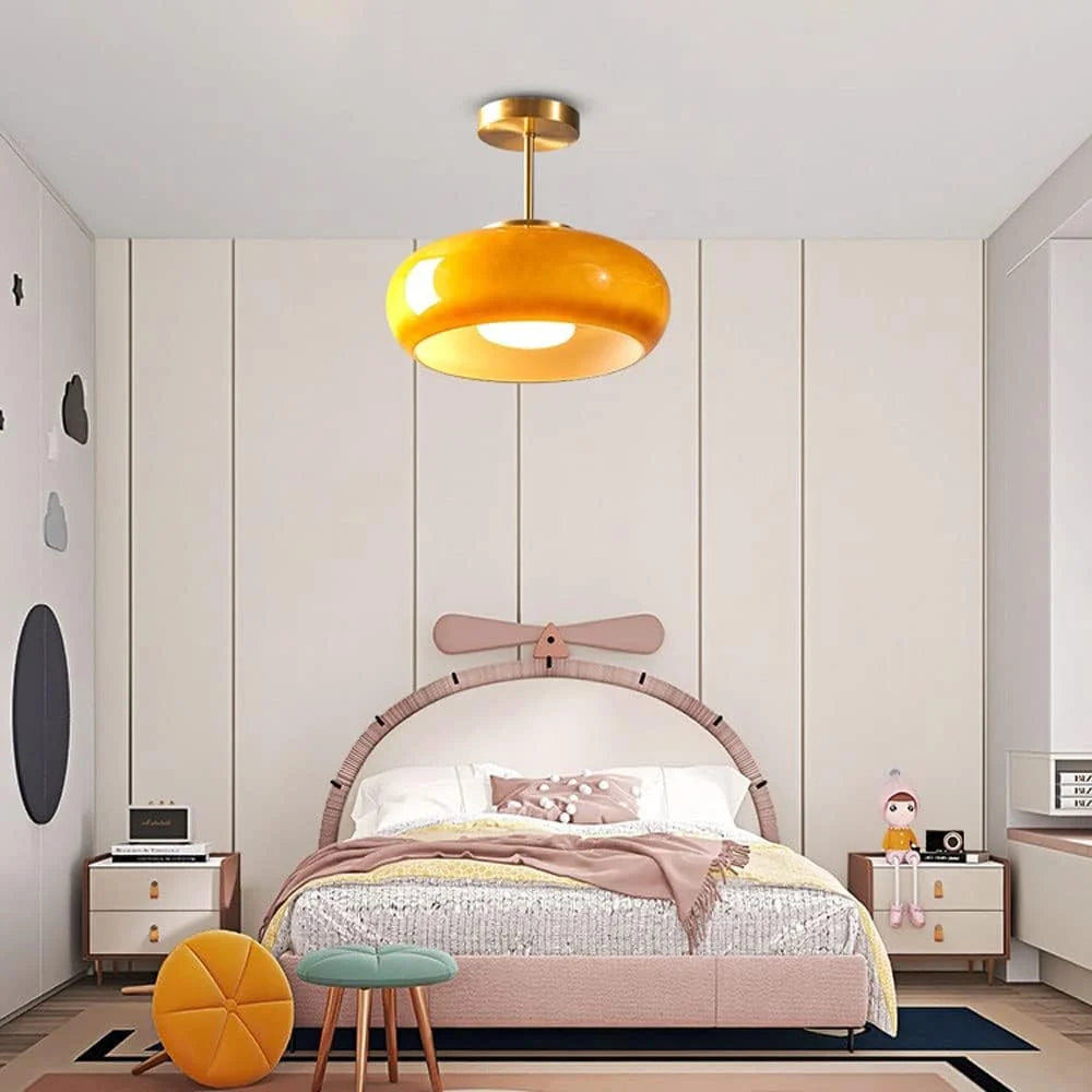 Vintage Amber Glass Semi Flush Mount Ceiling Light O912364