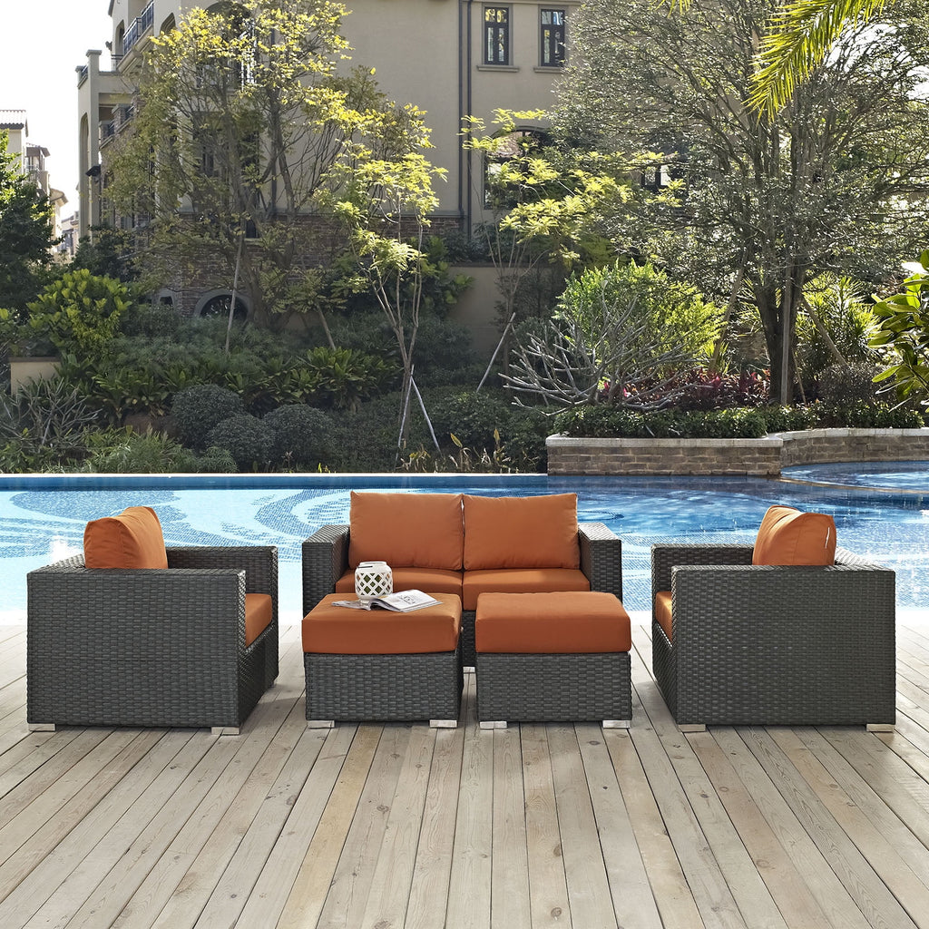 Orange Rattan Five PCS Sectional Sofa Set P4951