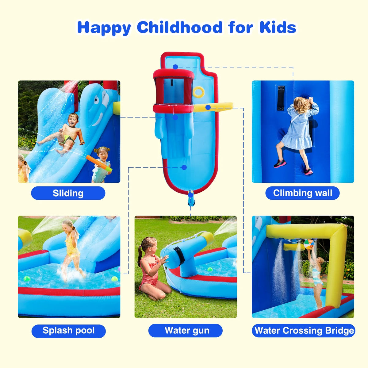 Kids Inflatable Water Slide Bouncer Castle with Splash Pool U334
