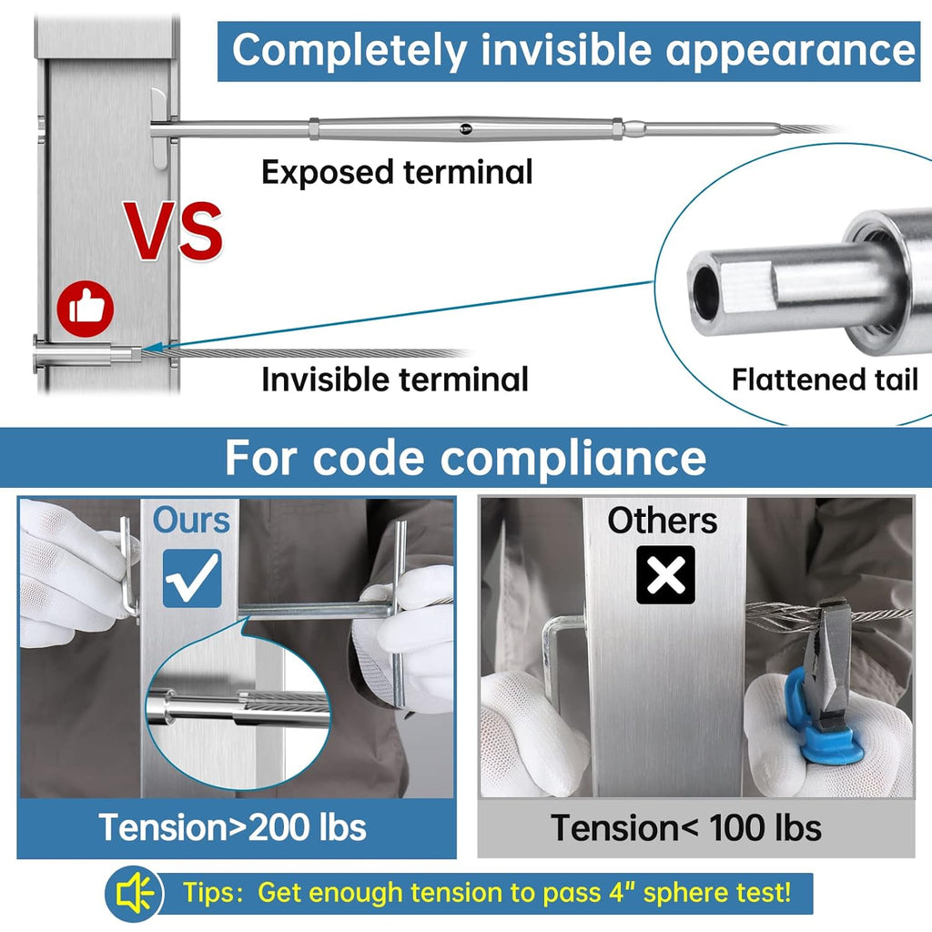 20Pack 1/8 Invisible Cable Railing Kit T316 Stainless Steel Cable Railing Hardware L4526