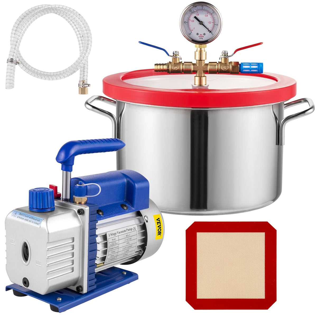 1.5 Gallon Stainless Steel Vacuum Chamber Kit with 2.5 CFM Vacuum Pump Y3054