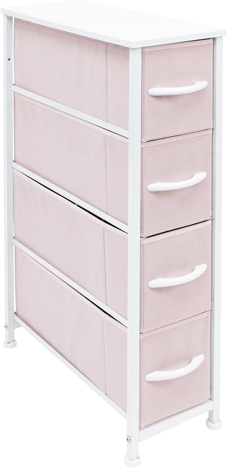 Narrow 4 Drawer Dresser Tower with Fabric Bins N146