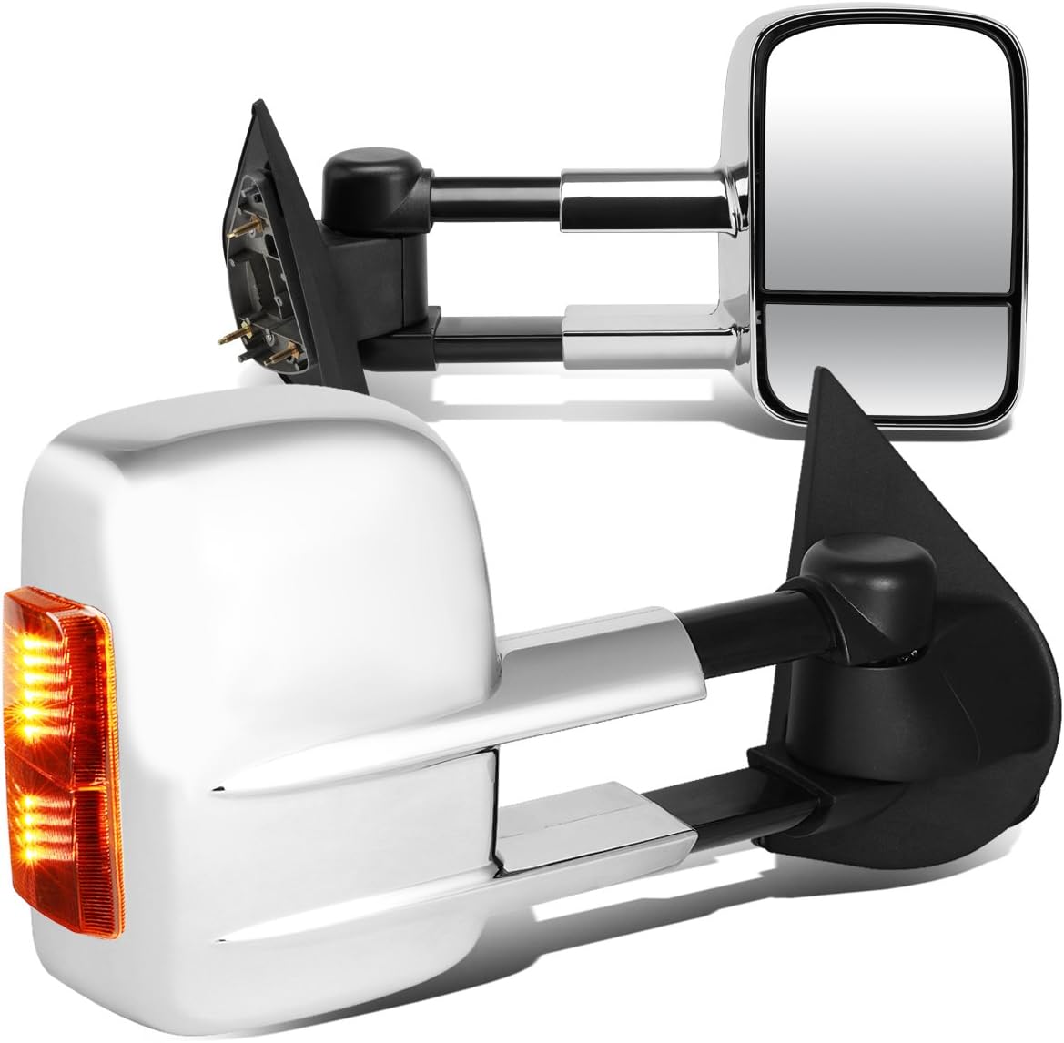 Chrome Power Amber LED Signal Telescoping Side Towing Mirrors F289