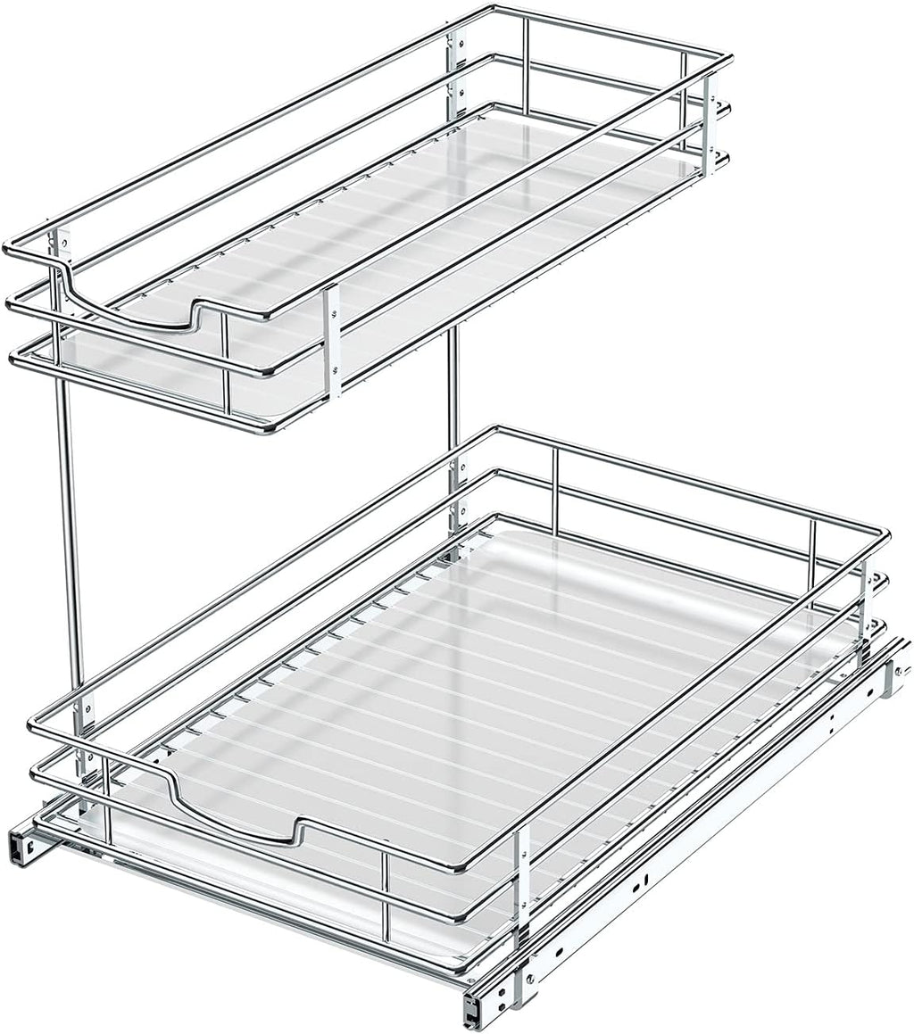 Under Sink Cabinet Organizer with 2 Tier Pull Out Sliding Shelf, 12.2Wx18.1Dx14.5H-Inch - Silver K2140