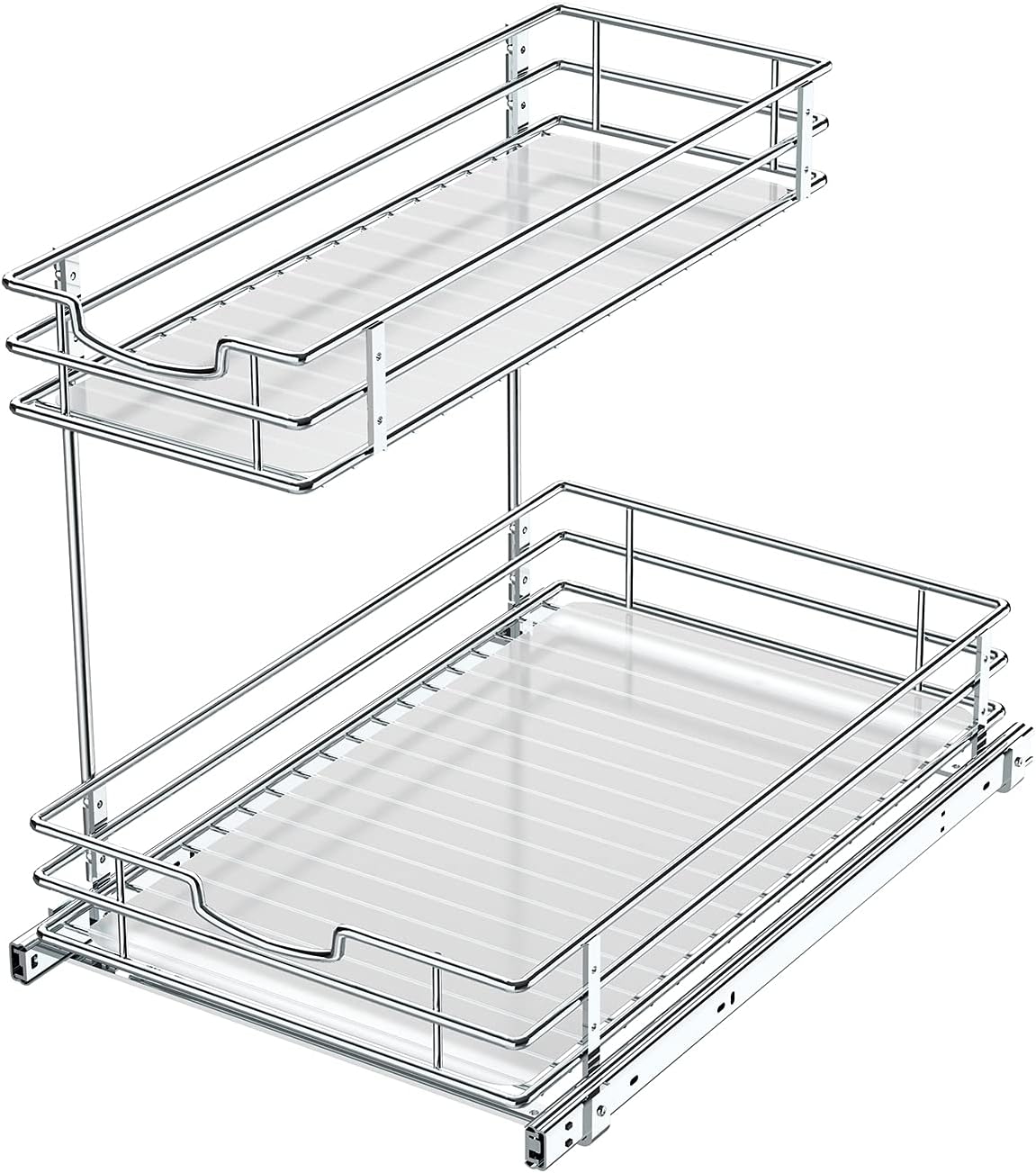 Under Sink Cabinet Organizer with 2 Tier Pull Out Sliding Shelf, 12.2Wx18.1Dx14.5H-Inch - Silver K2140